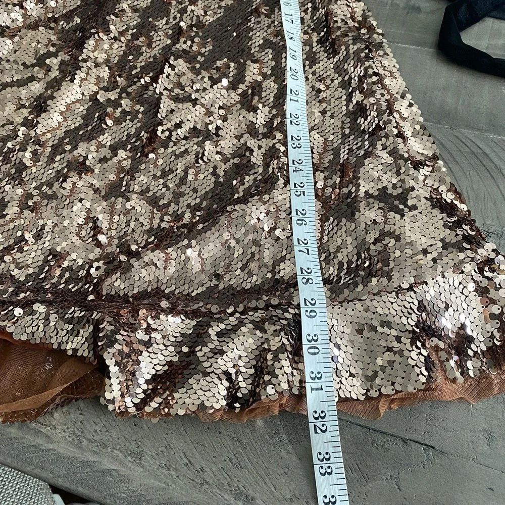 Free People Tribeca Siren Sequin Mini Dress Copper Gold Ruffle Velvet Tie Sz 4